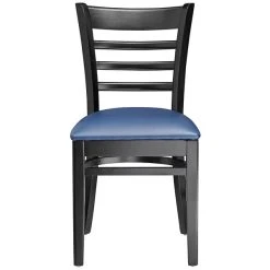 Lancaster Table & Seating Black Finish Wooden Ladder Back Chair With 2 1/2" Navy Padded Seat 9 Lancaster Table & Seating Black Finish Wooden Ladder Back Chair With 2 1/2" Navy Padded Seat -Zown Shop 2105302