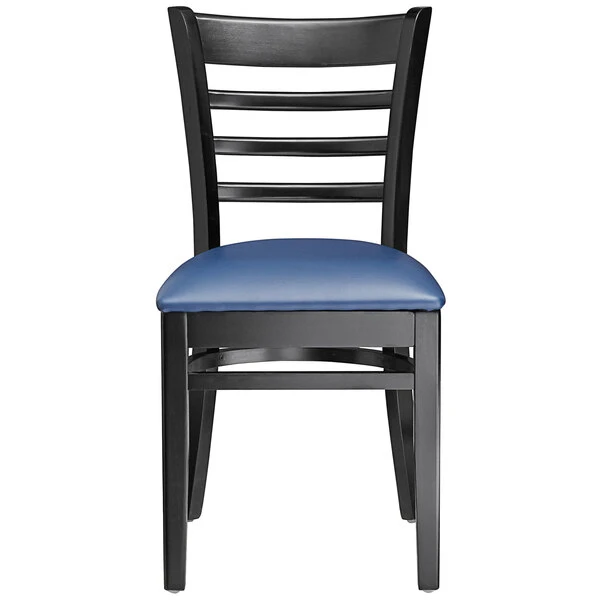 Lancaster Table & Seating Black Finish Wooden Ladder Back Chair With 2 1/2" Navy Padded Seat 5 Lancaster Table & Seating Black Finish Wooden Ladder Back Chair With 2 1/2" Navy Padded Seat - Image 5