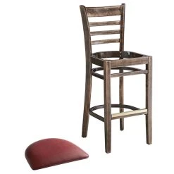 Lancaster Table & Seating Vintage Ladder Back Bar Height Chair With Burgundy Padded Seat -Zown Shop 2106927