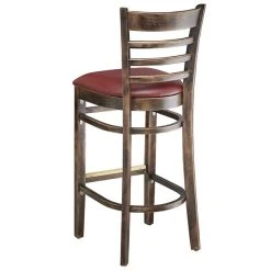 Lancaster Table & Seating Vintage Ladder Back Bar Height Chair With Burgundy Padded Seat -Zown Shop 2106929