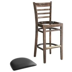 Lancaster Table & Seating Vintage Ladder Back Bar Height Chair With Black Padded Seat -Zown Shop 2106937