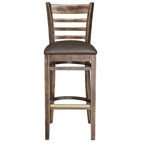 Lancaster Table & Seating Vintage Ladder Back Bar Height Chair With Dark Brown Padded Seat 5 Lancaster Table & Seating Vintage Ladder Back Bar Height Chair With Dark Brown Padded Seat - Image 5