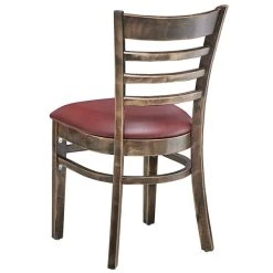 Lancaster Table & Seating Vintage Finish Wooden Ladder Back Chair With 2 1/2" Burgundy Padded Seat -Zown Shop 2107018