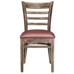 Lancaster Table & Seating Vintage Finish Wooden Ladder Back Chair With 2 1/2" Burgundy Padded Seat -Zown Shop 2107019