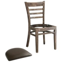 Lancaster Table & Seating Vintage Finish Wooden Ladder Back Chair With 2 1/2" Dark Brown Padded Seat -Zown Shop 2107036