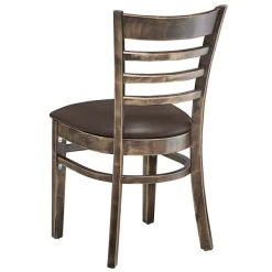 Lancaster Table & Seating Vintage Finish Wooden Ladder Back Chair With 2 1/2" Dark Brown Padded Seat -Zown Shop 2107038