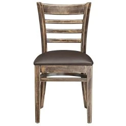 Lancaster Table & Seating Vintage Finish Wooden Ladder Back Chair With 2 1/2" Dark Brown Padded Seat -Zown Shop 2107039