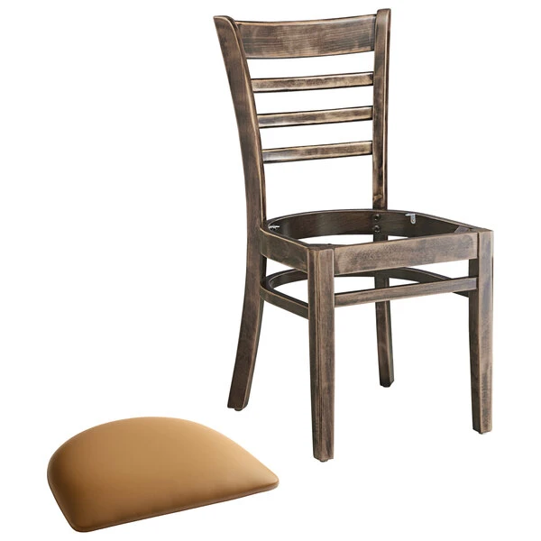 Lancaster Table & Seating Vintage Finish Wooden Ladder Back Chair With 2 1/2" Light Brown Padded Seat 4 Lancaster Table & Seating Vintage Finish Wooden Ladder Back Chair With 2 1/2" Light Brown Padded Seat - Image 4