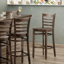 Lancaster Table & Seating Vintage Finish Ladder Back Bar Height Chair With Vintage Wood Seat