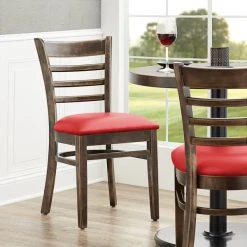 Lancaster Table & Seating Vintage Finish Wooden Ladder Back Chair With 2 1/2" Red Padded Seat