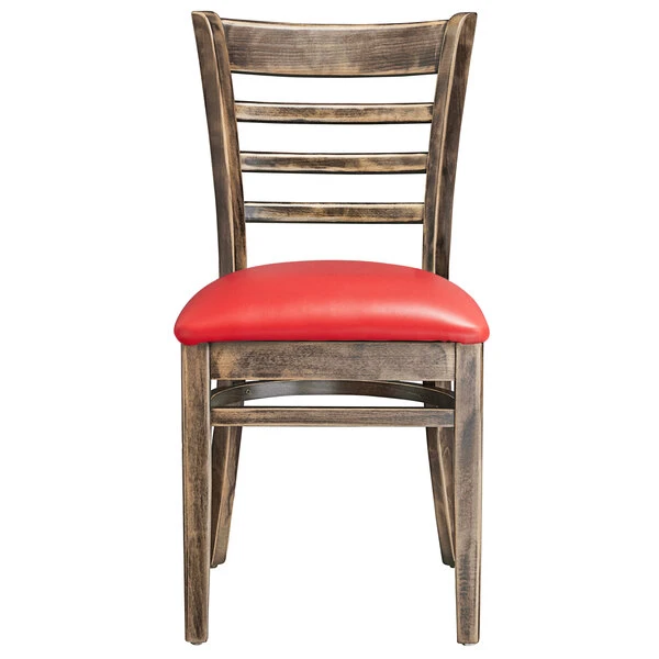 Lancaster Table & Seating Vintage Finish Wooden Ladder Back Chair With 2 1/2" Red Padded Seat 5 Lancaster Table & Seating Vintage Finish Wooden Ladder Back Chair With 2 1/2" Red Padded Seat - Image 5