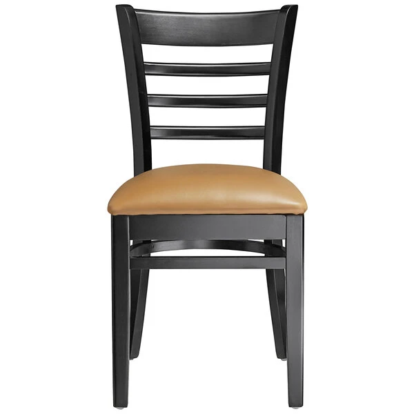 Lancaster Table & Seating Black Finish Wooden Ladder Back Chair With 2 1/2" Light Brown Padded Seat 5 Lancaster Table & Seating Black Finish Wooden Ladder Back Chair With 2 1/2" Light Brown Padded Seat - Image 5