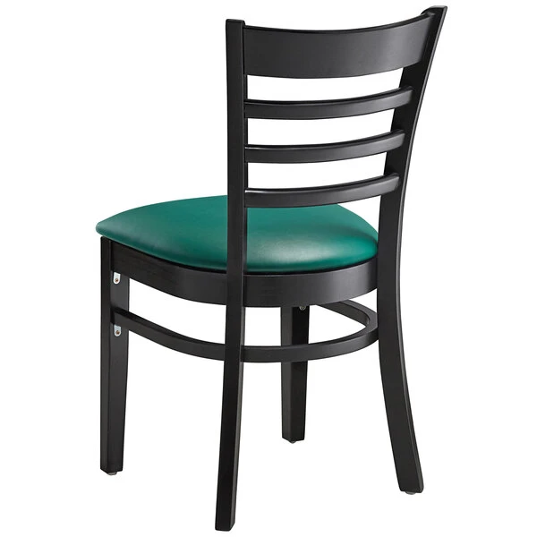 Lancaster Table & Seating Black Finish Wooden Ladder Back Chair With 2 1/2" Green Padded Seat 3 Lancaster Table & Seating Black Finish Wooden Ladder Back Chair With 2 1/2" Green Padded Seat - Image 3