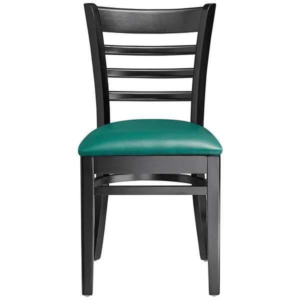Lancaster Table & Seating Black Finish Wooden Ladder Back Chair With 2 1/2" Green Padded Seat 5 Lancaster Table & Seating Black Finish Wooden Ladder Back Chair With 2 1/2" Green Padded Seat - Image 5