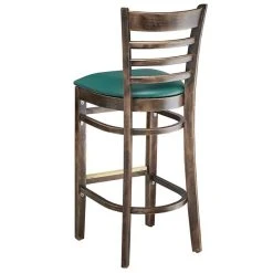 Lancaster Table & Seating Vintage Ladder Back Bar Height Chair With Green Padded Seat -Zown Shop 2112765