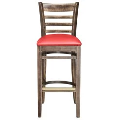 Lancaster Table & Seating Vintage Finish Ladder Back Bar Height Chair With Red Padded Seat -Zown Shop 2113541