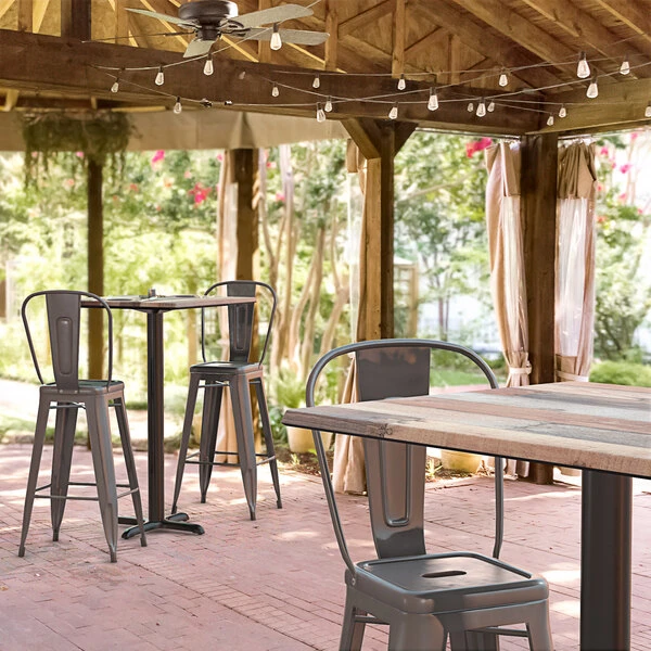 LT&S Excalibur Lancaster Table & Seating Excalibur 27 1/2" X 27 1/2" Square Bar Height Table With Textured Mixed Plank Finish And Cross Base Plate 1 LT&S Excalibur Lancaster Table & Seating Excalibur 27 1/2" X 27 1/2" Square Bar Height Table With Textured Mixed Plank Finish And Cross Base Plate