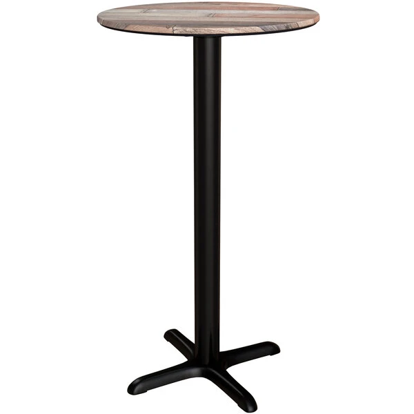 LT&S Excalibur Lancaster Table & Seating Excalibur 24" Round Bar Height Table With Textured Mixed Plank Finish And Cross Base Plate 2 LT&S Excalibur Lancaster Table & Seating Excalibur 24" Round Bar Height Table With Textured Mixed Plank Finish And Cross Base Plate - Image 2
