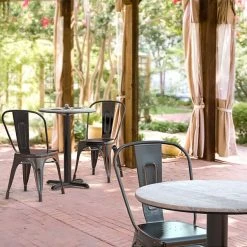 LT&S Excalibur Lancaster Table & Seating Excalibur 24" Round Dining Height Table With Textured Toscano Finish And Cross Base Plate