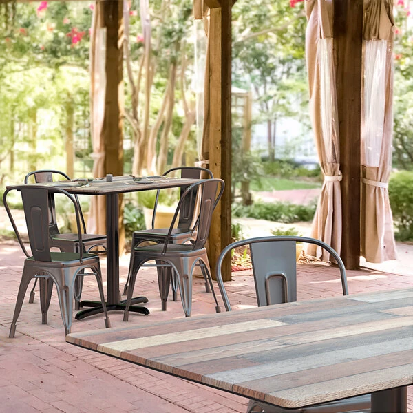 LT&S Excalibur Lancaster Table & Seating Excalibur 27 1/2" X 47 3/16" Rectangular Dining Height Table With Textured Mixed Plank Finish And Cross Base Plate 1 LT&S Excalibur Lancaster Table & Seating Excalibur 27 1/2" X 47 3/16" Rectangular Dining Height Table With Textured Mixed Plank Finish And Cross Base Plate