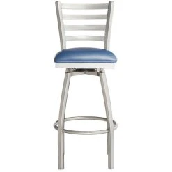 Lancaster Table & Seating Clear Coat Finish Ladder Back Swivel Bar Stool With 2 1/2" Navy Vinyl Padded Seat 7 Lancaster Table & Seating Clear Coat Finish Ladder Back Swivel Bar Stool With 2 1/2" Navy Vinyl Padded Seat -Zown Shop 2124429