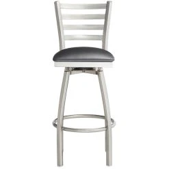 Lancaster Table & Seating Clear Coat Finish Ladder Back Swivel Bar Stool With 2 1/2" Black Vinyl Padded Seat -Zown Shop 2124447