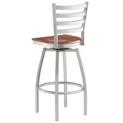 Lancaster Table & Seating Clear Coat Finish Ladder Back Swivel Bar Stool With Antique Walnut Wood Seat -Zown Shop 2124449