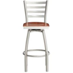 Lancaster Table & Seating Clear Coat Finish Ladder Back Swivel Bar Stool With Antique Walnut Wood Seat -Zown Shop 2124450