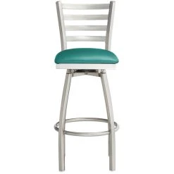 Lancaster Table & Seating Clear Coat Finish Ladder Back Swivel Bar Stool With 2 1/2" Green Vinyl Padded Seat -Zown Shop 2124456