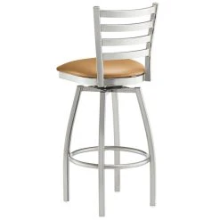 Lancaster Table & Seating Clear Coat Finish Ladder Back Swivel Bar Stool With 2 1/2" Light Brown Vinyl Padded Seat -Zown Shop 2124461