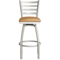Lancaster Table & Seating Clear Coat Finish Ladder Back Swivel Bar Stool With 2 1/2" Light Brown Vinyl Padded Seat -Zown Shop 2124462