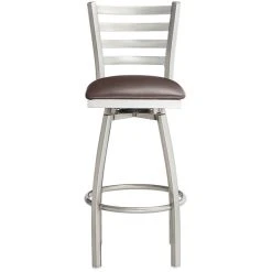 Lancaster Table & Seating Clear Coat Finish Ladder Back Swivel Bar Stool With 2 1/2" Dark Brown Vinyl Padded Seat -Zown Shop 2124465