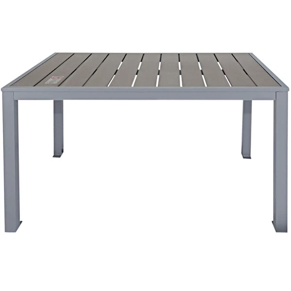 BFM Seating Seaside 31" X 48" Soft Gray Metal Bolt-Down Standard Height Table With Gray Synthetic Teak Top 2 BFM Seating Seaside 31" X 48" Soft Gray Metal Bolt-Down Standard Height Table With Gray Synthetic Teak Top - Image 2