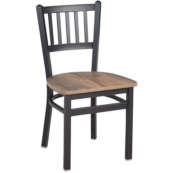 BFM Seating Troy Sand Black Steel Slat Back Chair With Relic Knotty Pine Melamine Seat 1 BFM Seating Troy Sand Black Steel Slat Back Chair With Relic Knotty Pine Melamine Seat