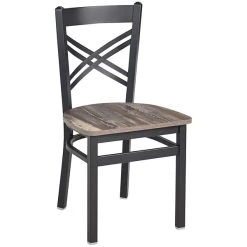BFM Seating Akrin Sand Black Steel Cross Back Chair With Relic Farm House Melamine Seat