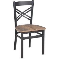 BFM Seating Akrin Sand Black Steel Cross Back Chair With Relic Knotty Pine Melamine Seat