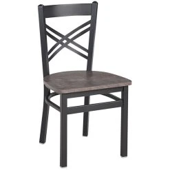 BFM Seating Akrin Sand Black Steel Cross Back Chair With Relic Rustic Copper Melamine Seat