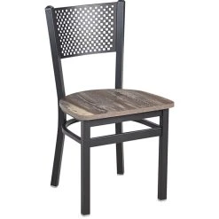 BFM Seating Polk Sand Black Steel Perforated Back Chair With Relic Farm House Melamine Seat