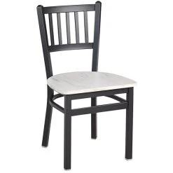 BFM Seating Troy Sand Black Steel Slat Back Chair With Relic Antique Wash Melamine Seat