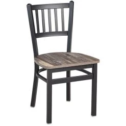 BFM Seating Troy Sand Black Steel Slat Back Chair With Relic Farm House Melamine Seat