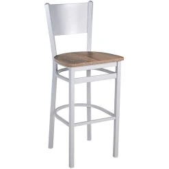 BFM Seating Axel Silver Mist Steel Solid Back Barstool With Relic Knotty Pine Melamine Seat