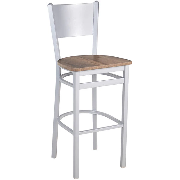 BFM Seating Axel Silver Mist Steel Solid Back Barstool With Relic Knotty Pine Melamine Seat 1 BFM Seating Axel Silver Mist Steel Solid Back Barstool With Relic Knotty Pine Melamine Seat