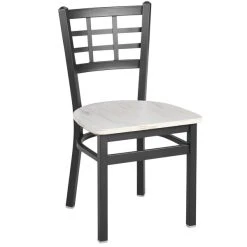 BFM Seating Marietta Sand Black Steel Window Back Chair With Relic Antique Wash Melamine Seat