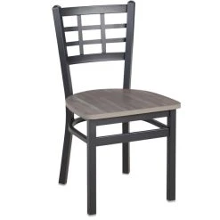 BFM Seating Marietta Sand Black Steel Window Back Chair With Relic Chestnut Melamine Seat
