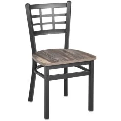 BFM Seating Marietta Sand Black Steel Window Back Chair With Relic Farm House Melamine Seat