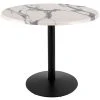 Holland Bar Stool OD214-2236BWOD36RWM 36" Round White Marble Laminate Outdoor / Indoor Counter Height Table With Round Base