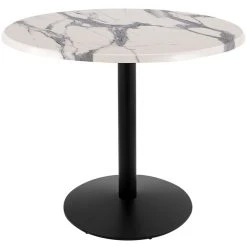 Holland Bar Stool OD214-2236BWOD36RWM 36" Round White Marble Laminate Outdoor / Indoor Counter Height Table With Round Base