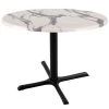 Holland Bar Stool OD211-3030BWOD30RWM 30" Round White Marble Laminate Outdoor / Indoor Standard Height Table With Cross Base