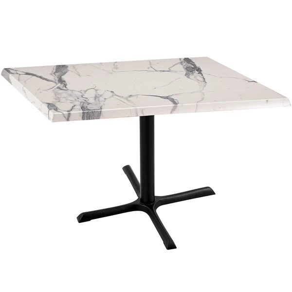 Holland Bar Stool OD211-3030BWOD36SQWM 36" Square White Marble Laminate Outdoor / Indoor Standard Height Table With Cross Base 1 Holland Bar Stool OD211-3030BWOD36SQWM 36" Square White Marble Laminate Outdoor / Indoor Standard Height Table With Cross Base