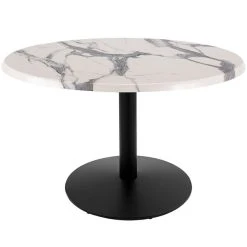 Holland Bar Stool OD214-2230BWOD36RWM 36" Round White Marble Laminate Outdoor / Indoor Standard Height Table With Round Base